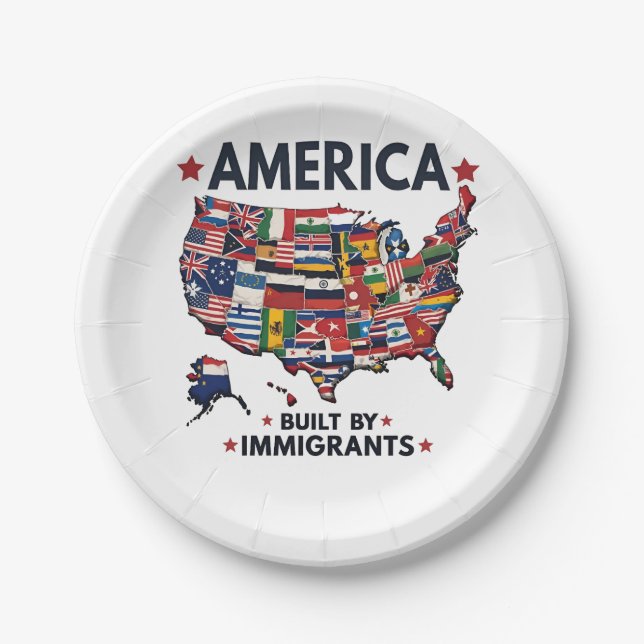 American Built by Immigrants Patriotic American  Paper Plates (Front)