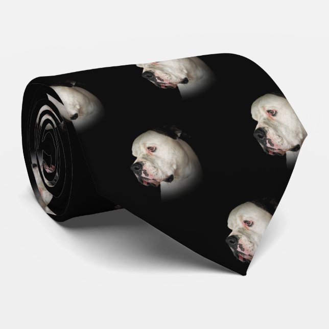 American Bull Dog portrait on black Neck Tie (Rolled)