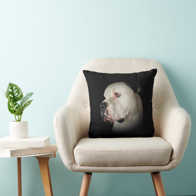 American Bull Dog Portrait Throw Pillow (Chair)
