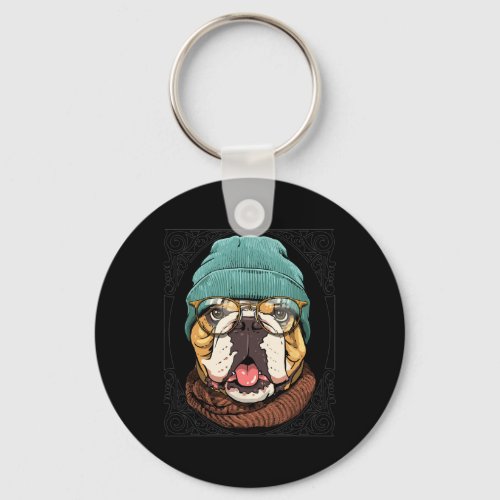 American Bulldog Animal Wearing Sungles Dog Lover  Keychain