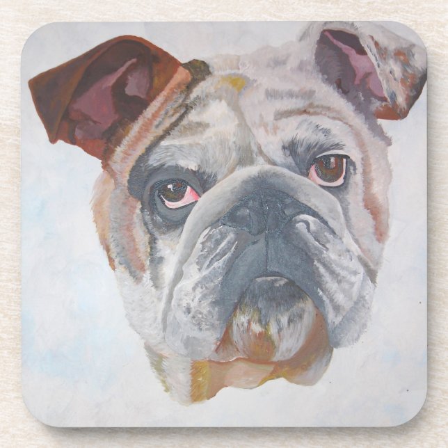 American Bulldog Artistic Pet Portrait Beverage Coaster (Front)
