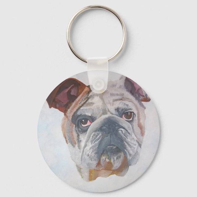 American Bulldog Artistic Pet Portrait Keychain (Front)
