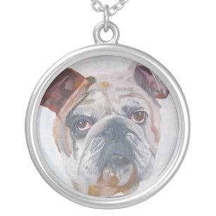 American Bulldog Artistic Pet Portrait Silver Plated Necklace