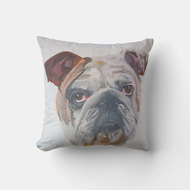 American Bulldog Artistic Pet Portrait Throw Pillow (Front)
