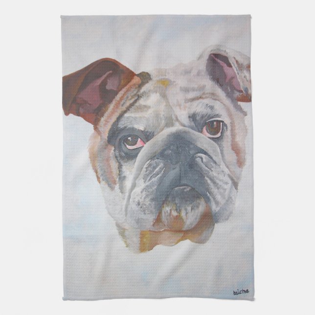 American Bulldog Artistic Pet Portrait Towel (Vertical)