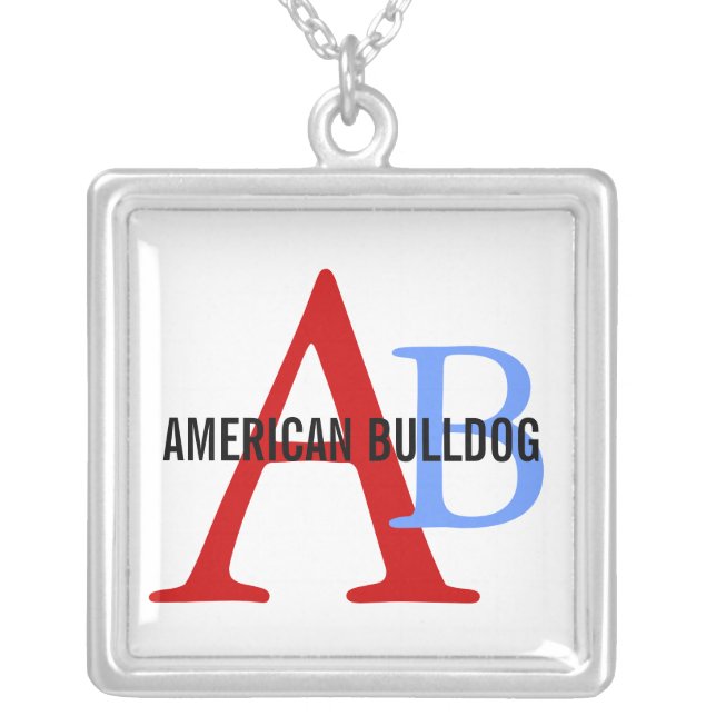 American Bulldog Breed Monogram Silver Plated Necklace (Front)