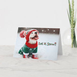 American Bulldog Catching Snowflakes on Her Tongue Holiday Card