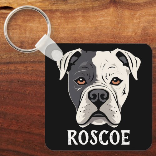 American Bulldog Custom Dog Name Personalized Keychain