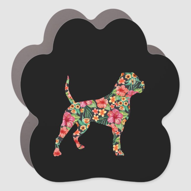 American Bulldog Flower Dog Silhouette Floral Gift Car Magnet (Front)