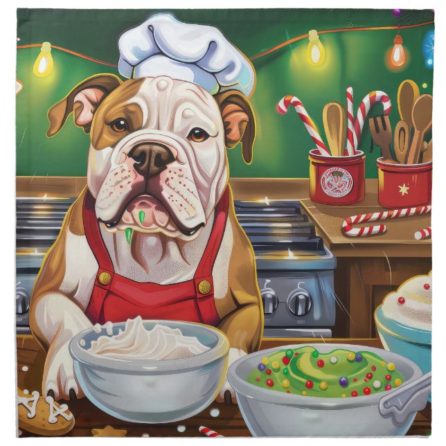 American Bulldog Holiday Baking: Festive Christmas Cloth Napkin (Front)