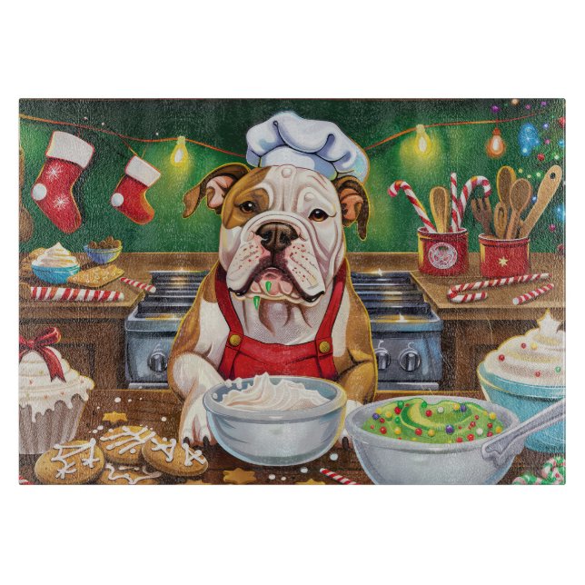 American Bulldog Holiday Baking: Festive Christmas Cutting Board (Front)
