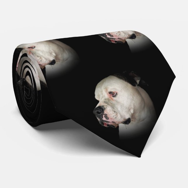 American Bulldog On Black  Neck Tie (Rolled)