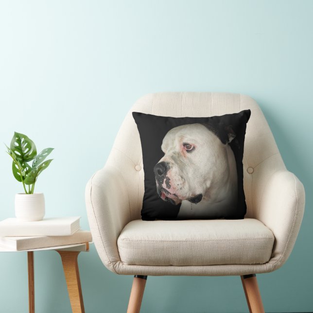 American Bulldog Portrait Throw Pillow (Chair)