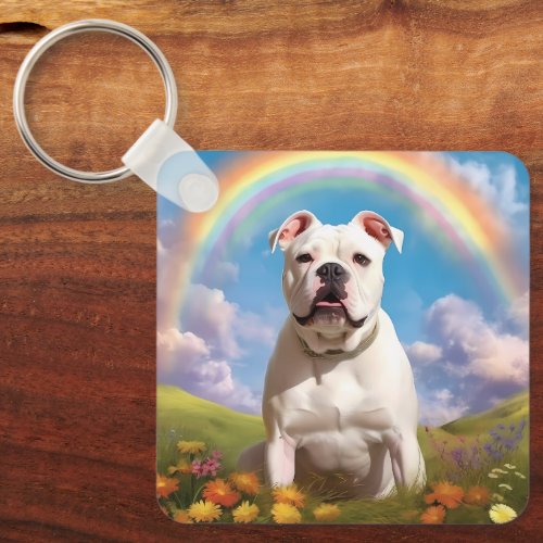 American Bulldog Rainbow Bridge Custom Dog Name Keychain