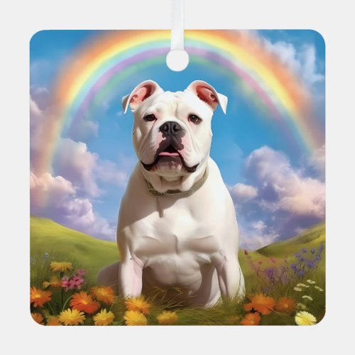 American Bulldog Rainbow Bridge Custom Dog Name Metal Ornament