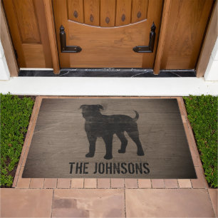 American Bulldog Silhouette Rustic Style Custom Doormat
