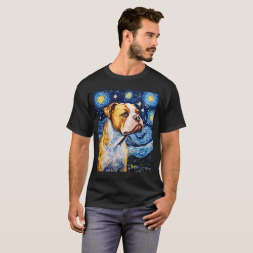 American Bulldog Starry Night Van gogh bully dog T_Shirt