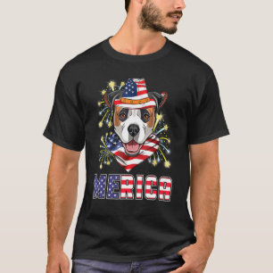 American Bulldog Us Flag Hat Fireworks Merica 4th T-Shirt