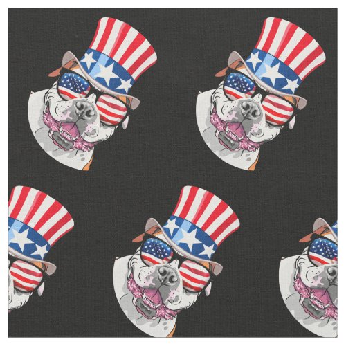 American Bulldog USA Flag Hat Glasses 4th of July Fabric