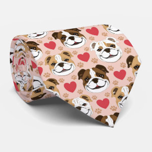 American Bulldog Valentine Hearts Pattern Dog Love Neck Tie