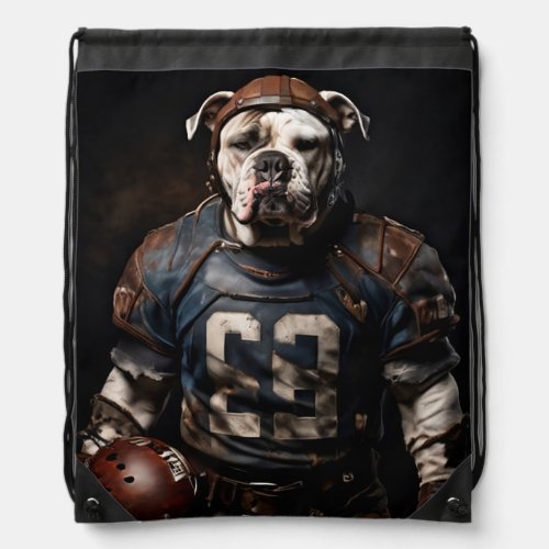 American Bulldog Vintage Football Player Drawstring Bag