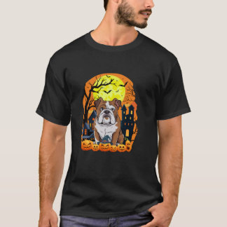 American Bulldog With Pumpkins Funny Scary Hallowe T-Shirt