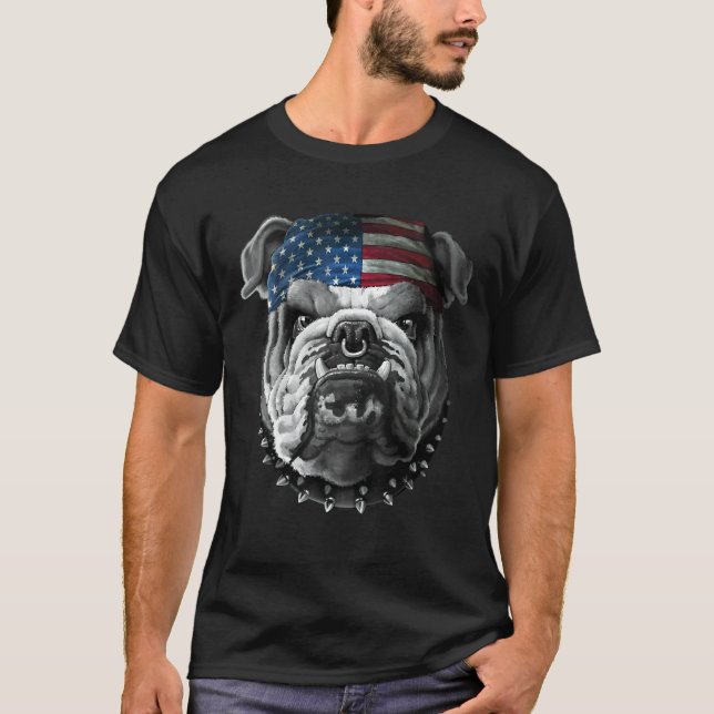 American Bulldogs Love American Flag  Dog T-Shirt (Front)