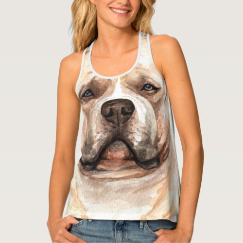 American bully dog face watercolor wood art tank top