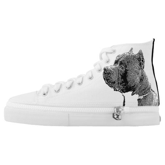 American Bully dog high top tennis shoes (Left Shoe Outside)