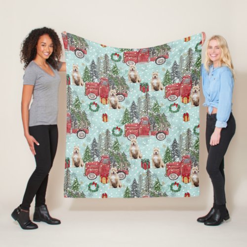 American bully dog Red Christmas Truck Festive Fleece Blanket