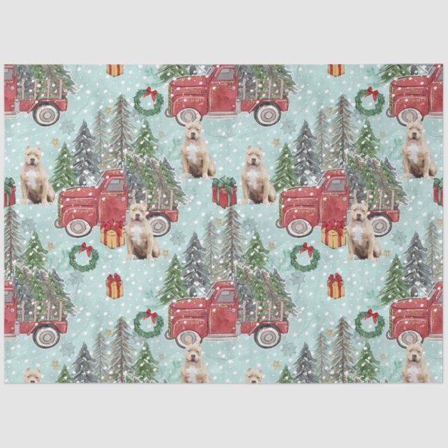 American bully dog Red Christmas Truck Festive Tissue Paper (Front)