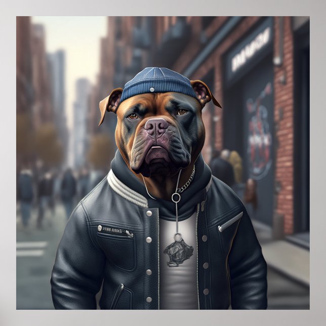 American Bully Hipster Dog Poster (Front)