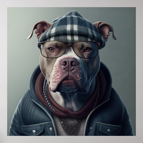 American Bully Hipster Dog Poster