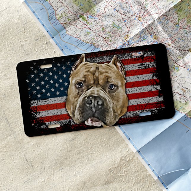 American Bully Pitbull terrier dog License Plate (In Situ)