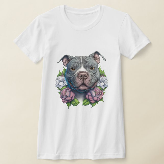 American Bully With Flowers  T-Shirt (Laydown)