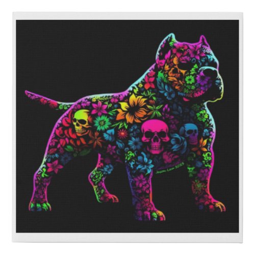 American Bully With Skulls And Flowers Blacklight  Faux Canvas Print