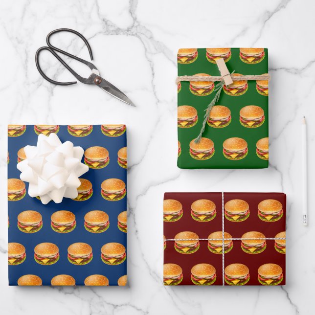 American Burger Pattern Wrapping Paper Sheet Set (Front)