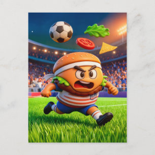 American burger soccer player charging across stad postcard