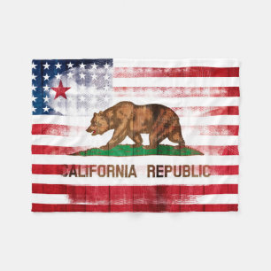 American Californian Flag Wood & Paintstrokes Fleece Blanket