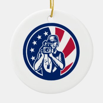 American Cameraman Usa Flag Icon Ceramic Ornament by retrovectors at Zazzle
