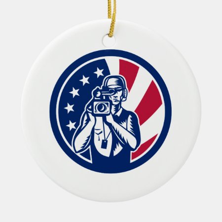 American Cameraman Usa Flag Icon Ceramic Ornament