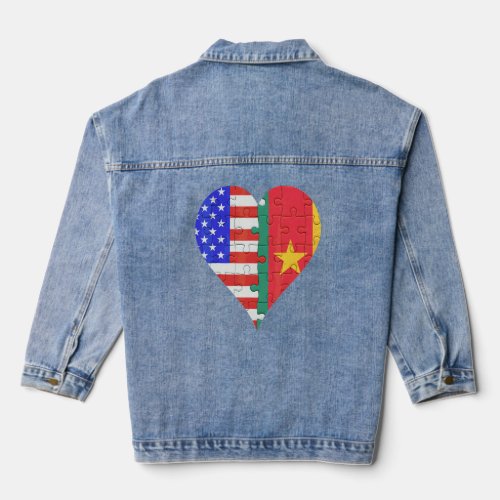 American Cameroonian Flag Heart  Denim Jacket