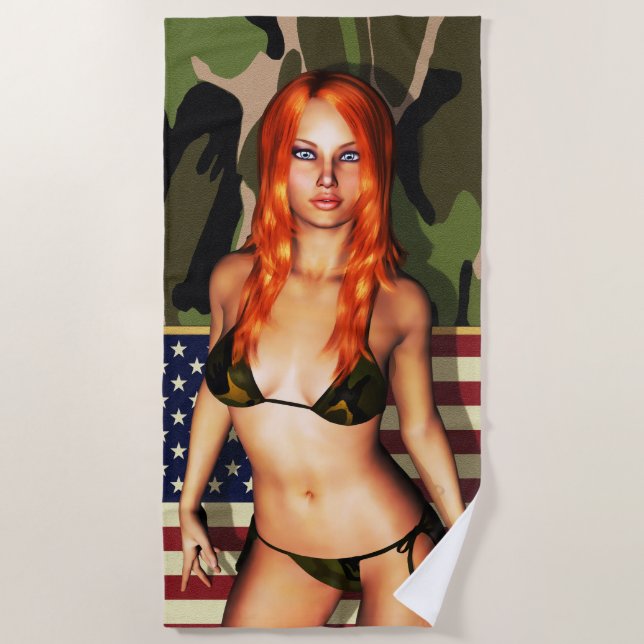 American Camo Bikini Babe Beach Towel (Front)