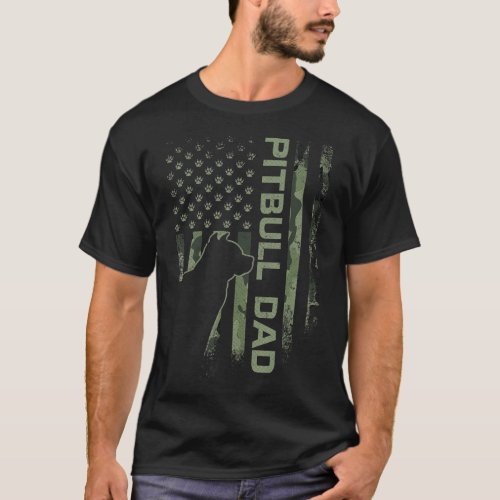 American Camo Flag Proud Pitbull Dog Dad Pittie T_Shirt