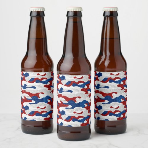 American Camo July 4th Glitter Beer Bottle Label