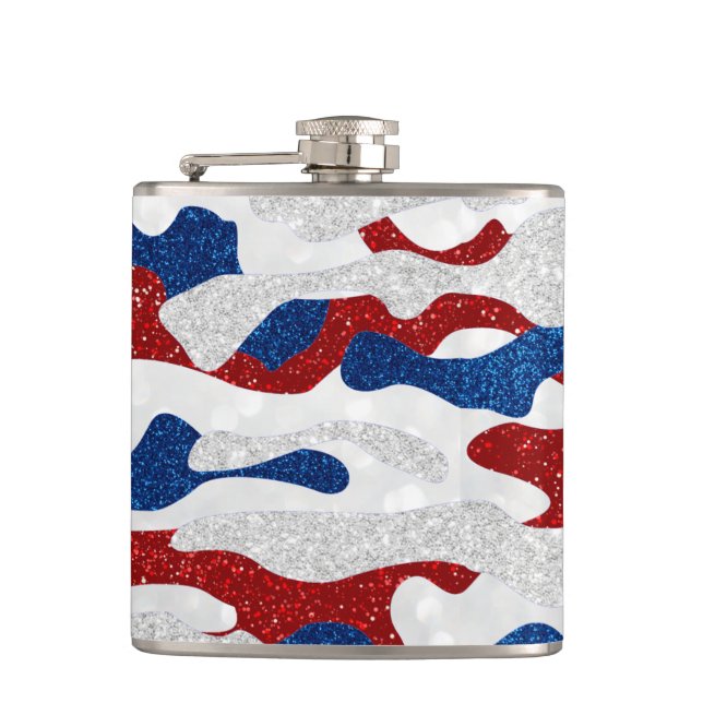 American Camo July 4th Glitter Flask (Front)