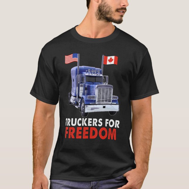 American Canada Flag Freedom Convoy 2022 TRUCKER D T-Shirt (Front)