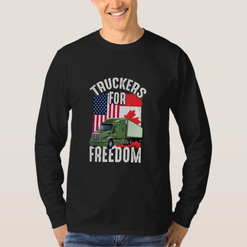 American Canada Flag Freedom Convoy 2022 Trucker D T_Shirt