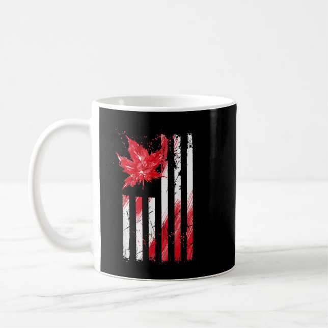 American Canadian Maple Leaf Flag US Flag Coffee Mug (Left)