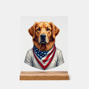 American Canine Golden Retriever Vintage Tee Acrylic Sign